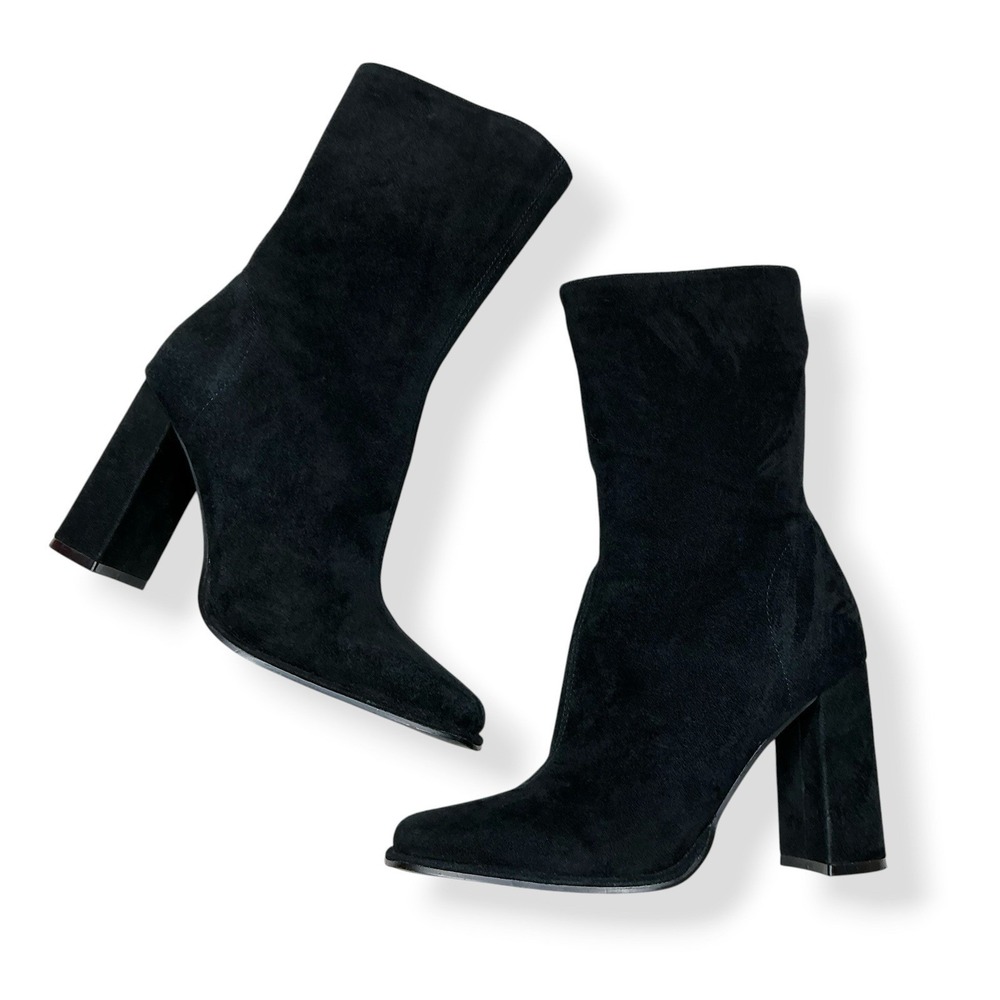 Steve Madden Boots Women Size‎ 8 Black Block Heel Square Toe Lockwood Suede